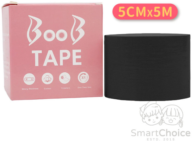 SmartChoice 胸部拉提膠帶 5CMx5M 隱形集中提拉胸貼 防水透氣防走光 適用婚紗禮服, 1個, 黑色