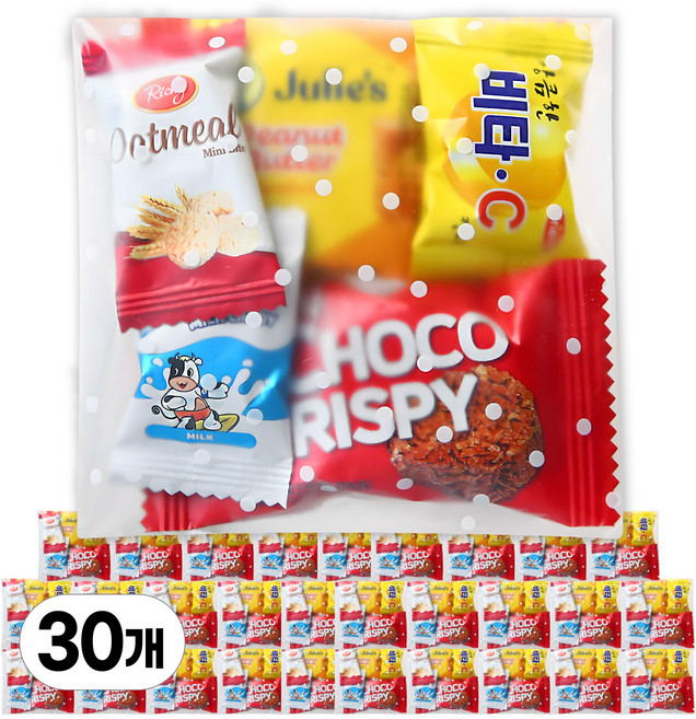 한봄 과자답례품 간식꾸러미 미니과자세트 간식구디백 단체선물, 30개, 1호 5종