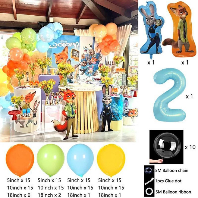 주토피아 파티 풍선 만화 주디 닉 알루미늄 포일 가랜드 키트 라텍스 생일 장식, 1개, 16. R1115-2