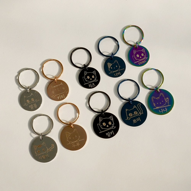 아미펫 고리형 고양이 캐릭터 일러스트 컬러 인식표 이름표, 블랙, 4번