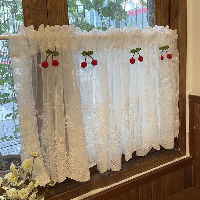 短簾 紗簾 蕾絲簾 帶櫻桃 寬3米*高100cm