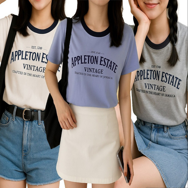 바이로이 1+1+1 영문빈티지 박시핏 크롭 여성 반팔 티셔츠 빅사이즈까지