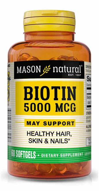Mason Naturals 리퀴드 수퍼 비오틴 5000mcg 소프트젤, 1개, 60정 - 쿠팡