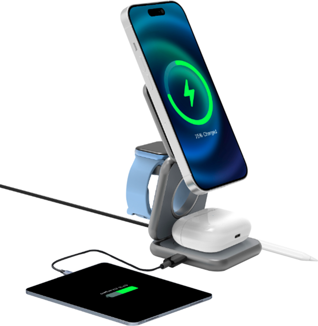 폴리폴 Qi2 5in1 아이폰 무선충전기 맥세이프 애플워치 펜슬 3in1 접이식 아이폰17, 1개, Deep Grey