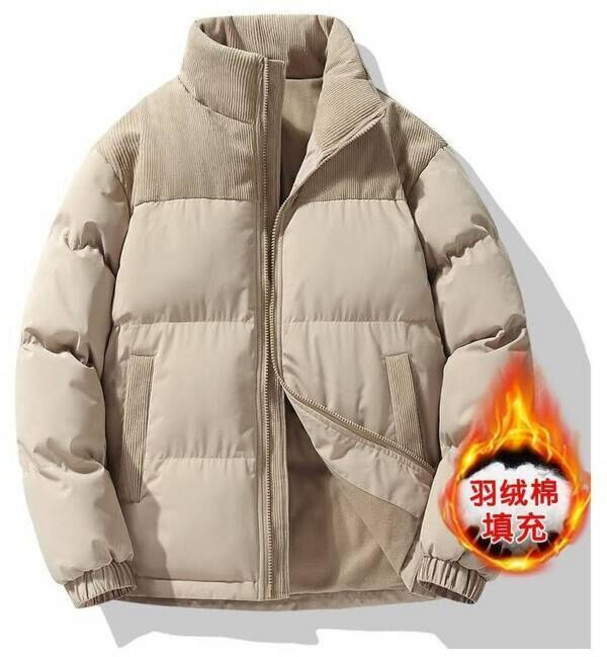 男士防風保暖外套，大尺碼立領加厚棉服，青少年短款麵包服，大學生防寒禦寒大衣