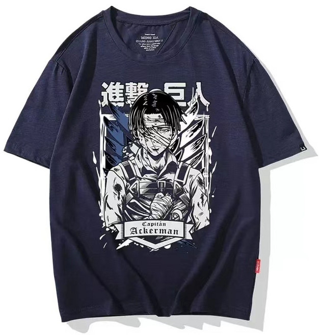 리바이 아커만 진격의거인 반팔 반소매 티셔츠 라운드넥 남녀공용 여름 굿즈