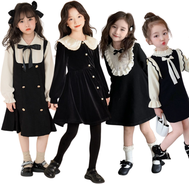 찌니미니마켓 주니어 여아 블랙 졸업식 입학식 결혼식하객룩 콩쿨 의상 롱 원피스