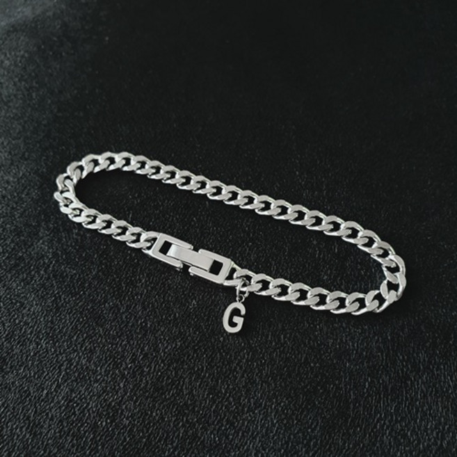 와이티지 style_083 써지컬스틸 이니셜 체인팔찌 데일리 레이어드 커플 남자 여자 공용