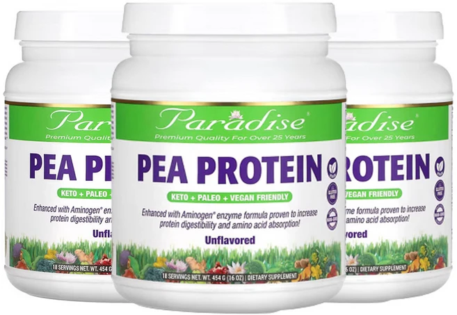 파라다이스허브 완두콩 단백질 무맛 454g(16oz), 454g, 3팩 - 쿠팡