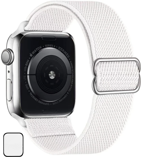 NUBASE 애플워치 호환 고탄력 링크 솔로루프 스포츠루프 버클 스트랩, 화이트