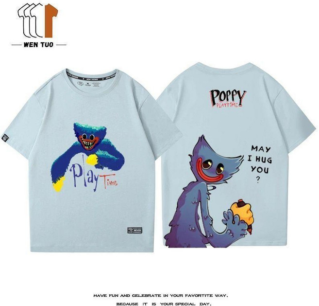 Poppy Playtime 波比遊戲時間 短袖 T 恤 男女情侶潮流上衣, 霧霾4,S 建議40.0-45.0公斤