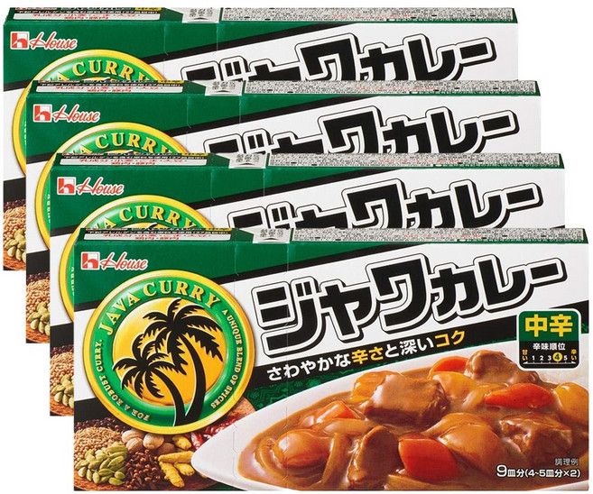 하우스 자바카레 일본 고체카레 고형카레 중간매운맛 185g 4팩