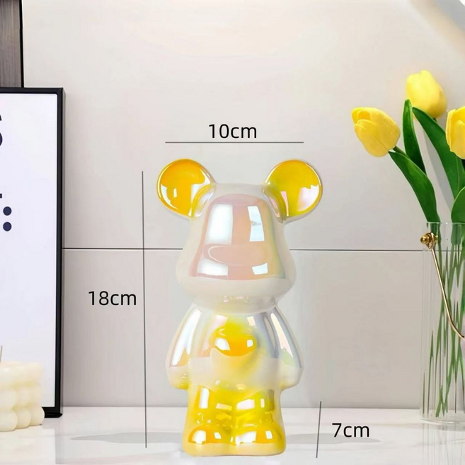 陶瓷存錢筒 暴力熊 珠光異彩 28CM, 漸變黃 18公分 不含存錢筒