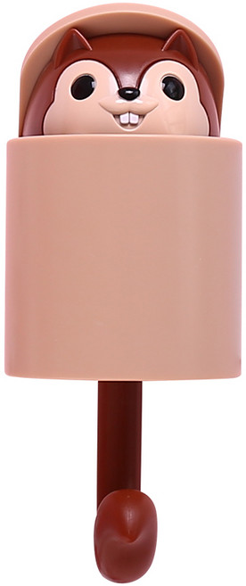 다람쥐 접착식 부착식 벽걸이 동물 후크 다용도걸이 마스크 걸이 소품걸이, 브라운, 1개