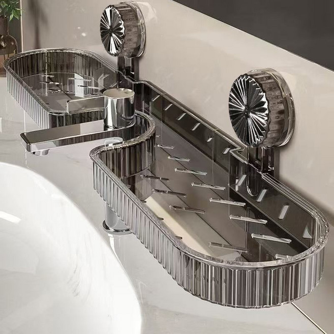 니렌스 흡착식 세면대 선반 욕실 수납 정리대, 그레이, 1개