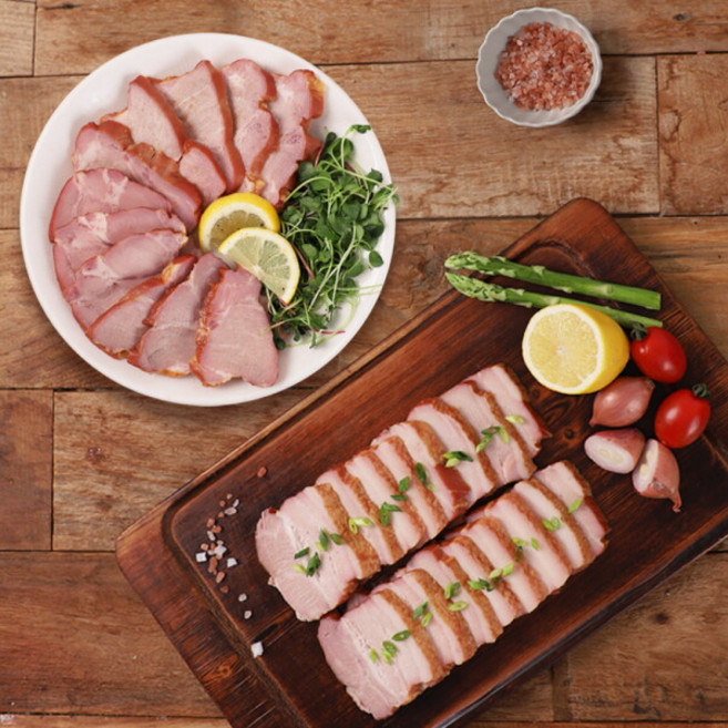 [토랑토랑] 훈제돈목살슬라이스 2팩 + 삼겹살슬라이스 2팩 / 참나무 훈연소스포함, 4개, 200g