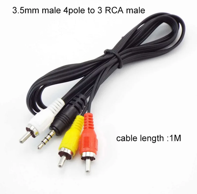 3.5mm 4극 수-3 RCA 수 오디오 비디오 연장 케이블 1M, 2개, 1