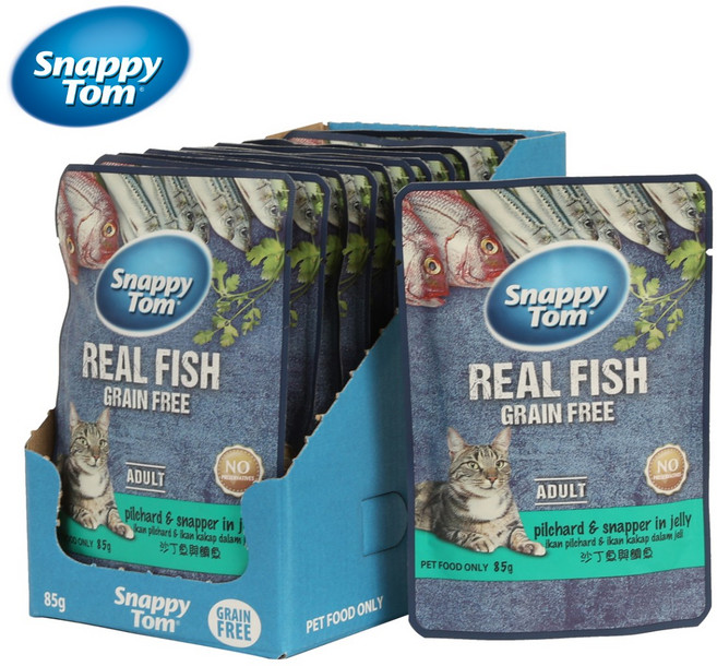 스내피톰 고양이 습식 주식 파우치 대용량, 85g, 12개, 혼합맛(정어리/도미)