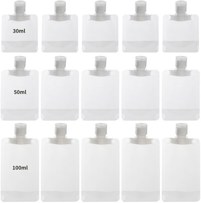 이노브릭 여행용 화장품 소분 파우치 세트. 100ml 5개 + 50ml 5개 + 30ml 5개, 1개