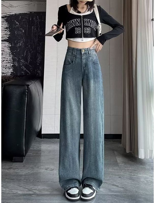 Cavensi 高腰顯瘦寬鬆牛仔褲