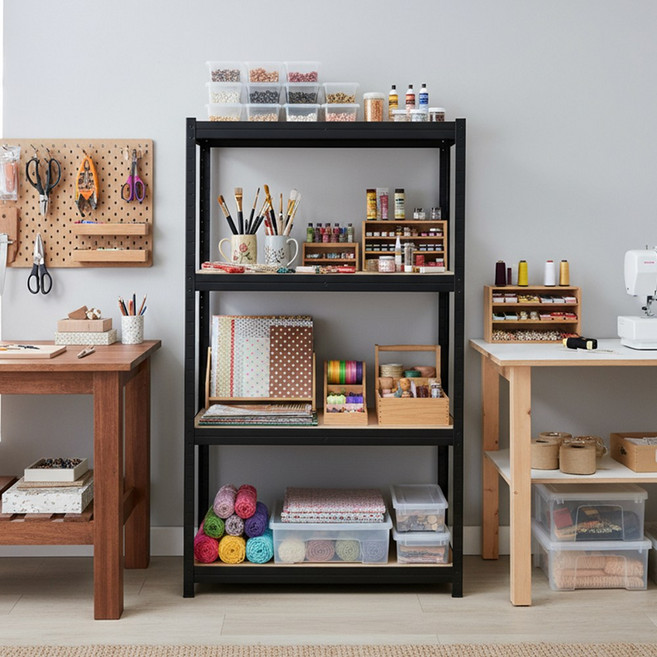 무볼트 앵글선반 4단 화이트 블랙 랙 조립식 경량랙 펜트리 베란다 철제 진열 창고 건조기 페리코