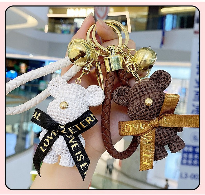 도원스타일 귀여운 니트 리본 곰돌이 키링