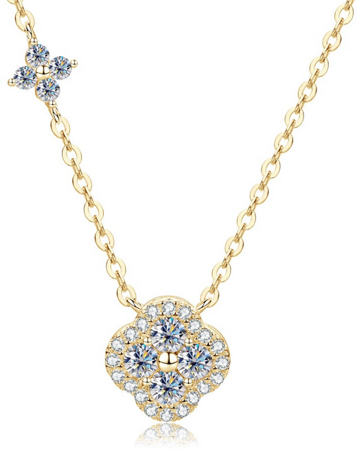 여성 패션 클래식 클로버 펜던트 목걸이 원형 모잔나이트 GRA보증서 헤일로 세팅 네크리스