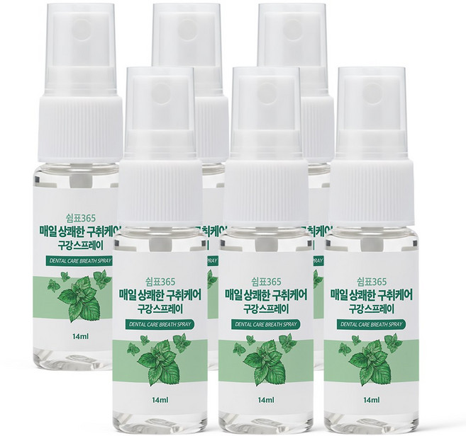 쉼표365 매일 상쾌한 구취케어 구강스프레이, 6개, 14ml