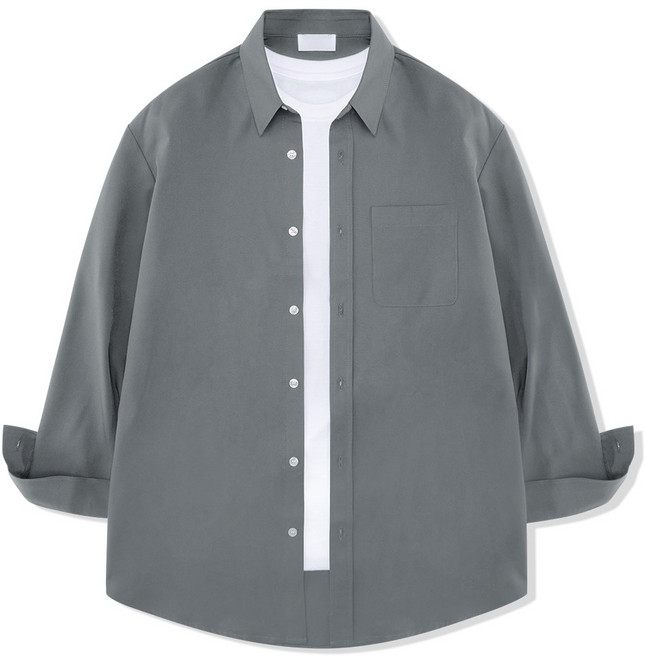 팀스핏 남성용 오버핏 구김방지 고밀도 링클프리 오픈 카라셔츠 남방