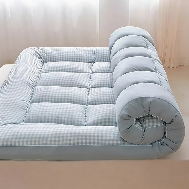 OYEAH 통세탁 사계절 푹신하고 두꺼운 침대 토퍼, 체크블루 - 쿠팡