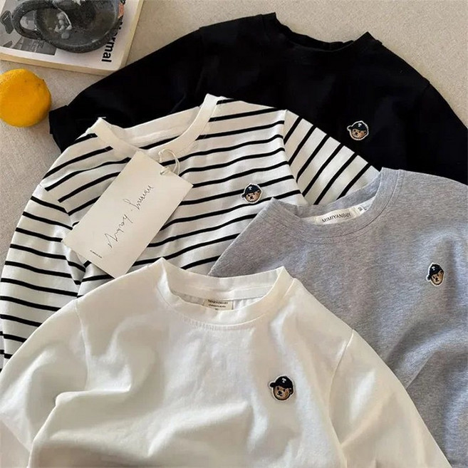 뽀뽀뽀 아동복 미니베어 순면 기본티 1+1 긴팔티 남아 키즈 아동 어린이 봄 가을 이너 무지 티셔츠