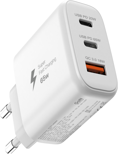 보바 GaN PD65W 초고속 3포트 멀티 충전기 어댑터 VA-202, 화이트, 1개