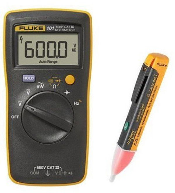 Fluke 101 三用電表 - 簡易型電表，搭配驗電筆更划算，電子維修DIY首選, 1個, Fluke 101 + 1000SB,個人使用