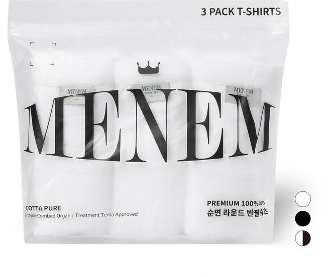 미넴 남녀공용 면티 S~5XL 3장 빅사이즈 30수 에코타퓨어 순면 반팔티