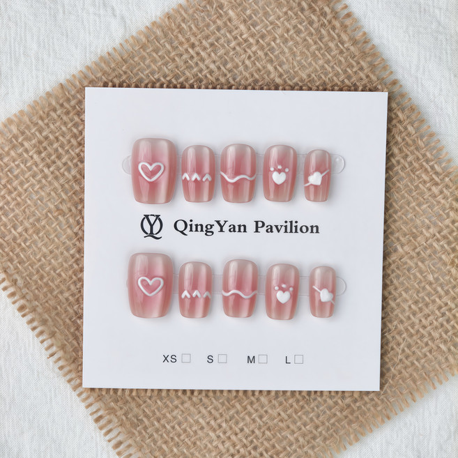 핑크 하트 젤네일 스티커 데일리 심플 붙이는네일 심플 네일 네일팁 세트, 1개, T609-XS
