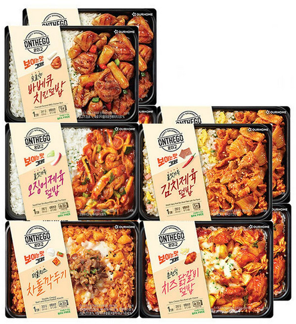 온더고 도시락 10개 (오징어제육덮밥 2+바베큐치킨덮밥 2+치즈닭갈비덮밥 2+제육덮밥 2+차돌깍두기 2)