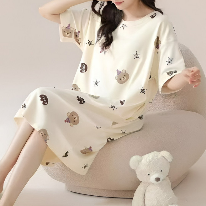 [블랑커브] 여성 홈웨어 귀여운 캐릭터 반팔 원피스 홈웨어