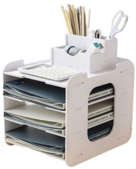 디모어 멀티 책상정리 A4 서류정리 수납함 세로형, 4단, 화이트