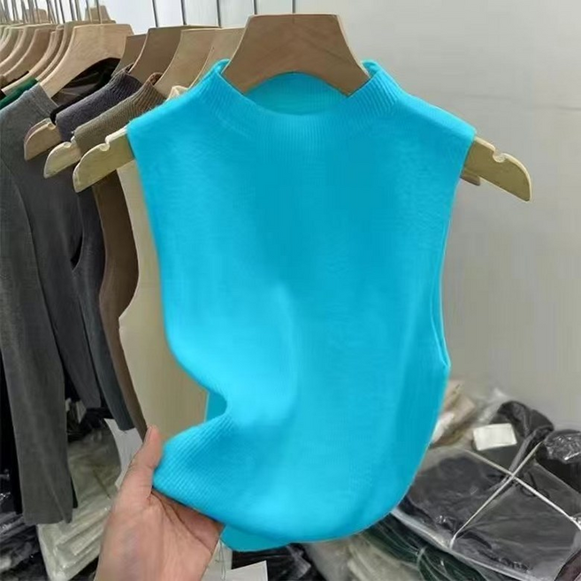 여름 새로운 여자 골프 의류 여자 골프 탑 솔리드 컬러 짧은 티셔츠 니트 셔츠 조끼 라운드 넥 슬림 핏 작은 셔츠 올 매치 민소매 베이스 탑