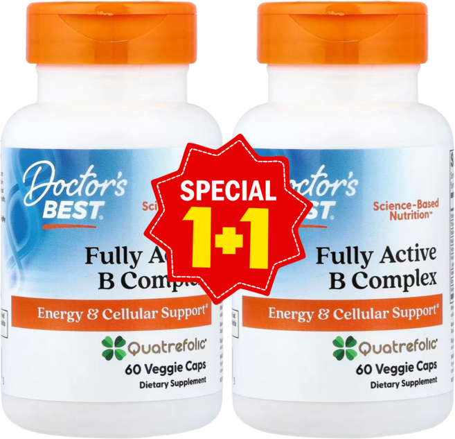 1+1 닥터스베스트 완전 활성 B 복합체 베지 캡슐 60정 비타민B12 비오틴 판토텐산 함유 / 해외직구 미국정품, 2개