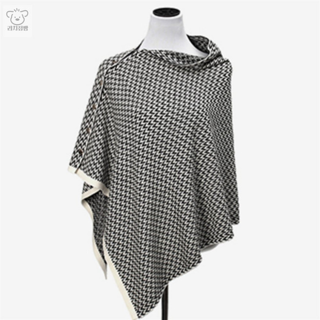 리2치점빵 블랙 니트 망토숄 겨울가디건 여성숄머플러