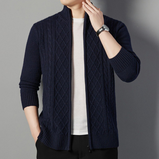 FANSYLI 남자 가디건 가을 겨울 퓨어 울 카디건 집업 니트 캐주얼 긴팔 차이나 보온 코트0627K120