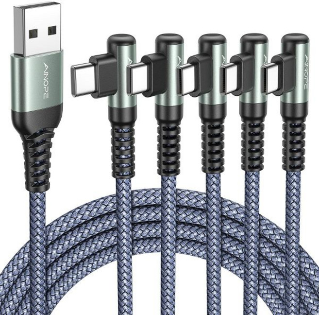 아이노페 USB-USB C 케이블 2팩 6.6피트 3.1A 타입 C 충전기 고속 충전 아이폰 17 카플레이 케이블용 직각 USB C 케이블 갤럭시 S10 S10 S9 노트 10, 3.3FT+3.3FT+3.3FT+3.3FT+3.3FT, Grey, 5, 회색