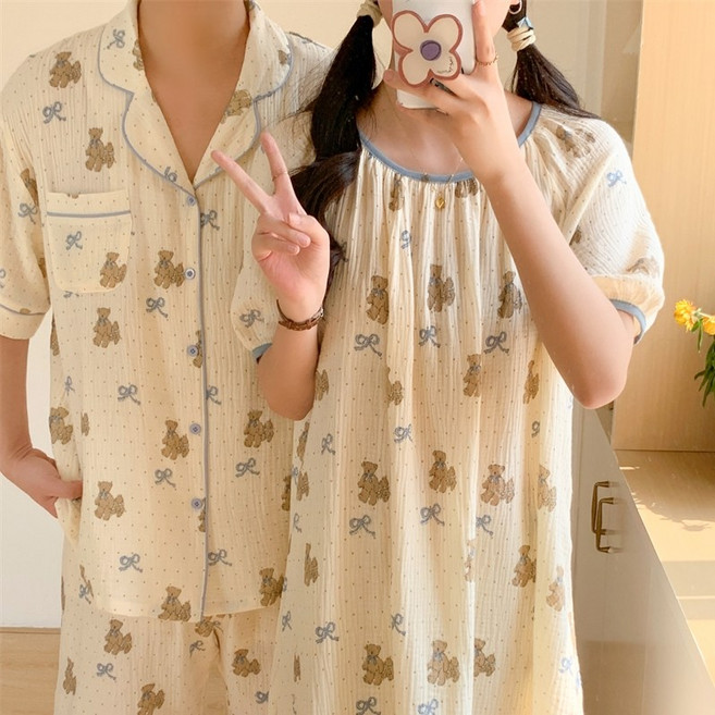 러빙리 잇츠베어 여름 반팔 커플 파자마 귀여운 원피스 잠옷 홈웨어 상하세트