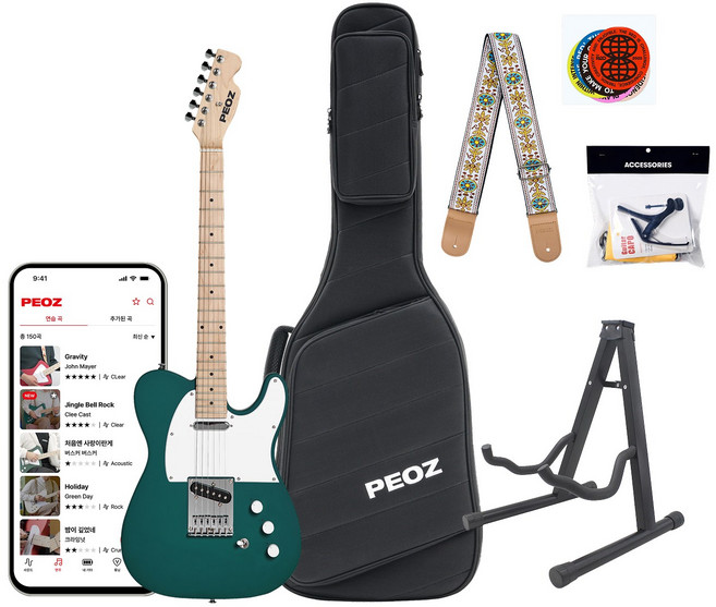 PEOZ 스마트기타 일렉기타 강의무료, 1개, 선릿 모자이크, Forest Green, TR2