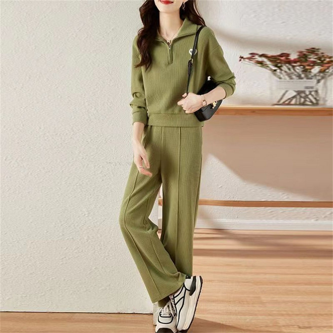 TKX 투피스 여성용 봄 가을 니트 트레이닝 세트 루즈핏 지퍼 디자인 캐주얼 투피스 K87