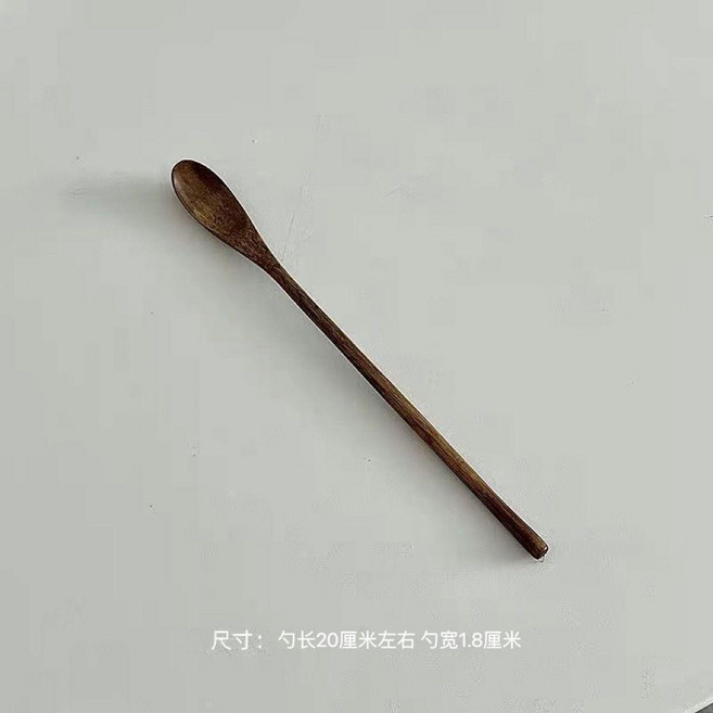 高顏值日式復古實木長柄攪拌勺子咖啡勺奶粉攪拌棒蜂蜜調羹勺02, 1個, + 復古實木長柄攪拌勺 , 圓頭, N/A