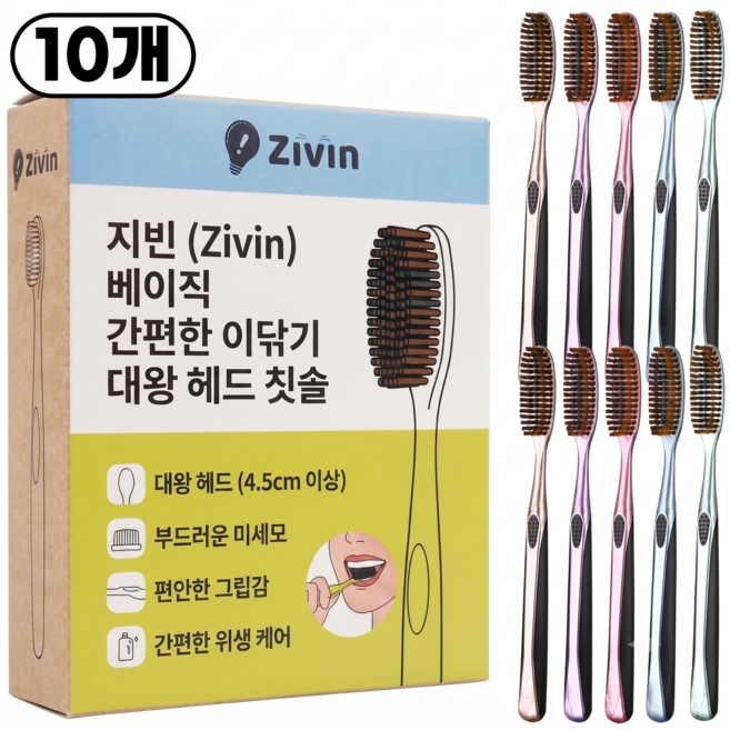 지빈 베이직 간편한 이닦기 대왕 헤드 칫솔, 10개, 1세트