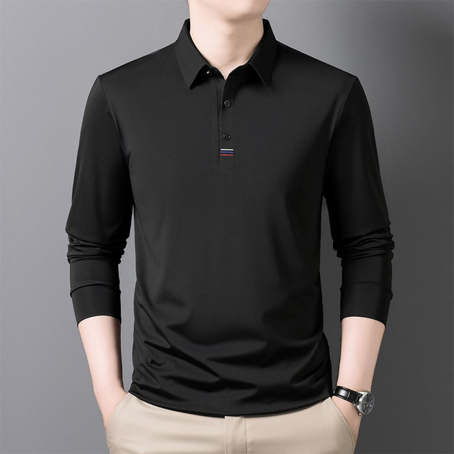 남성용 고급 순색 긴팔 자수 카라 티셔츠 캐주얼 패션 무지 긴팔티 가을겨울 긴팔 카라 티셔츠