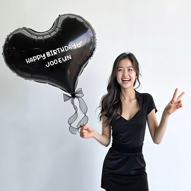 이벤트홀릭 빅 하트 커스텀 레터링 풍선 스탠드 세트(자유문구 스티커) 생일파티용품 프로포즈 기념일, 1개, 08.블랙